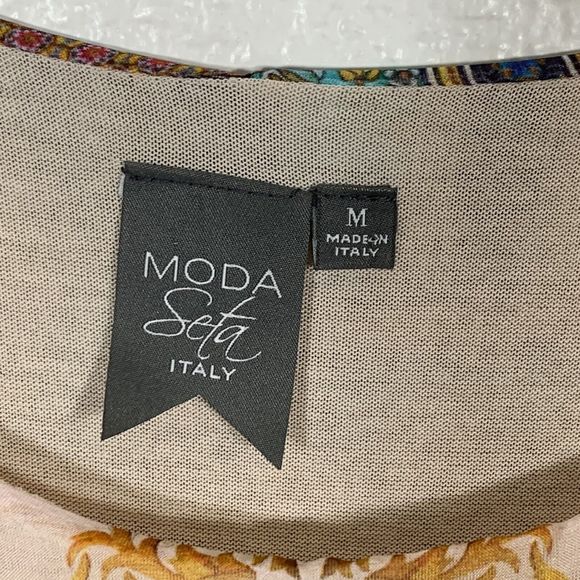 Moda Seta Italy Geometric Round Neck Sheer Flowy Top Blouse Womens Medium - Picture 8 of 13